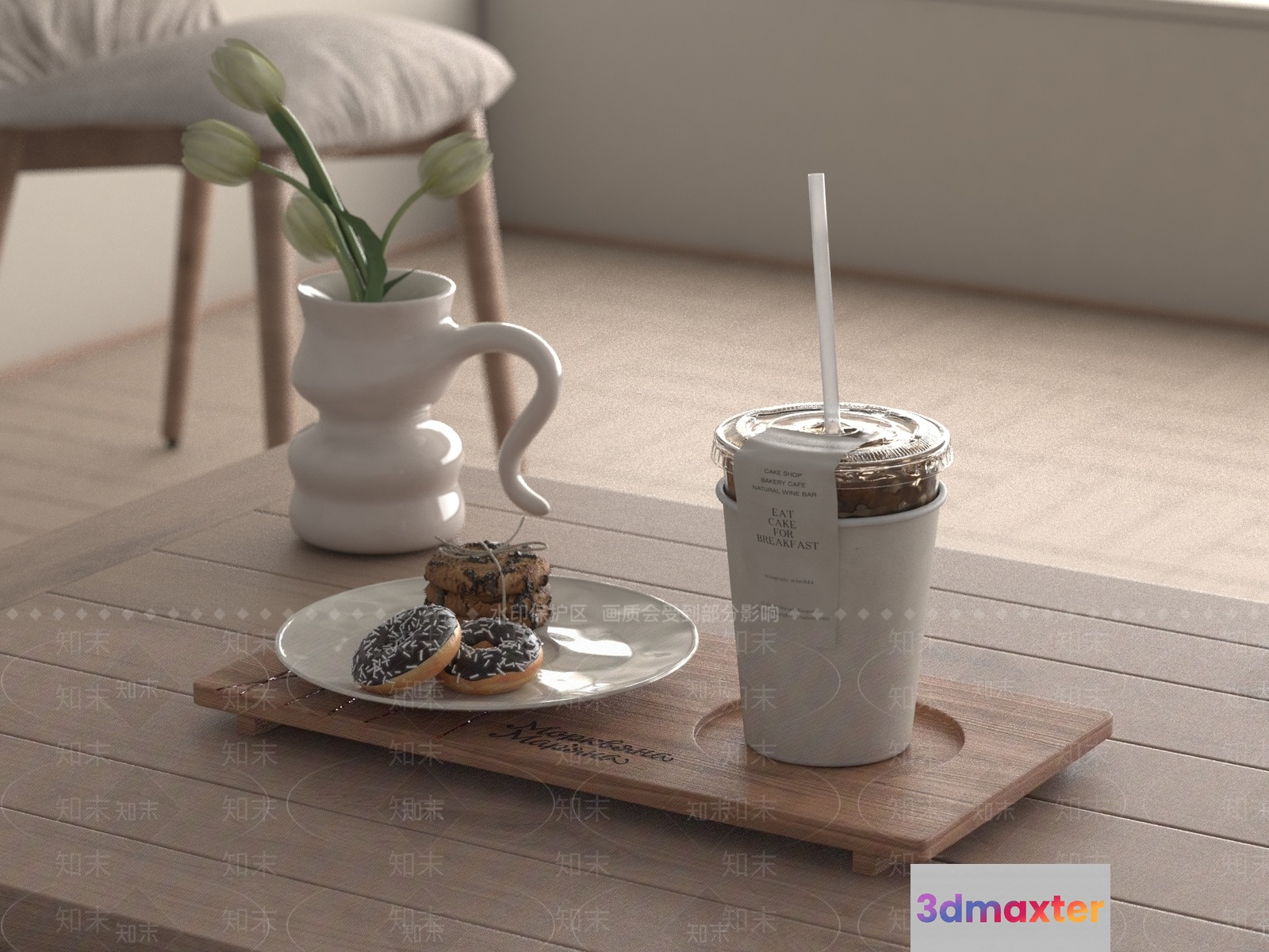 A Table With Food And Drinks 3D Model - 15899 - VRAY Render