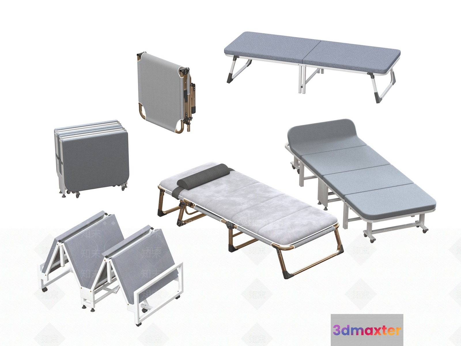 Gray Folding Bed 3D Model - 15216 - VRAY Render