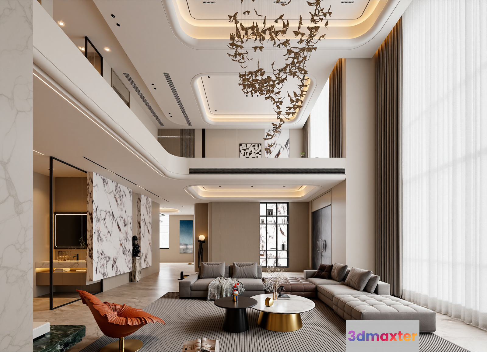 Modern Living Room 3D Model - 7611 - VRAY Render
