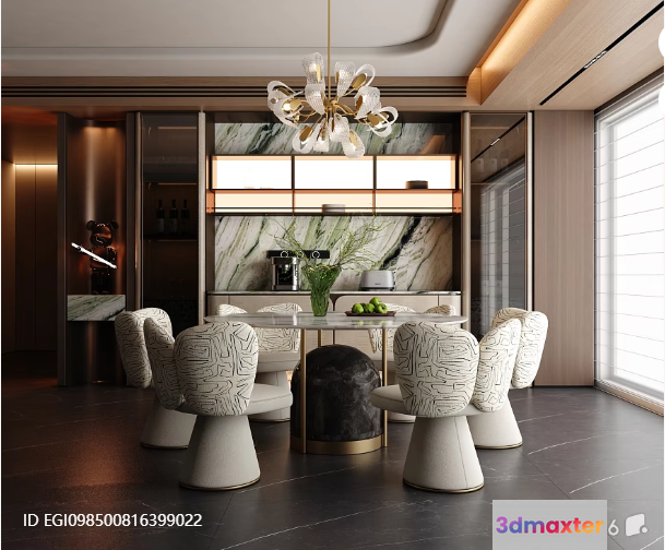 Modern Dining Room 3D Model - 6440 - VRAY Render