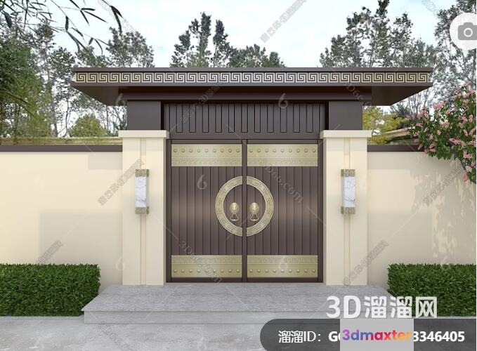 A Large Brown Gate With Gold Accents 3D Model - 2196 - VRAY Render