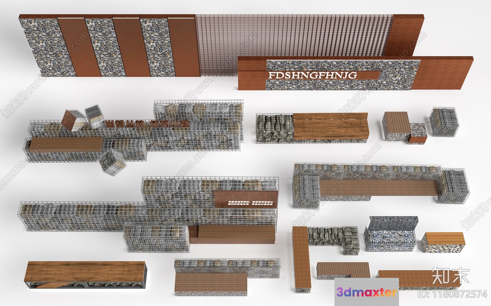This Image Showcases A 3D Rendering Of A Gabion Wall A 3D Model - 11217 - VRAY Render