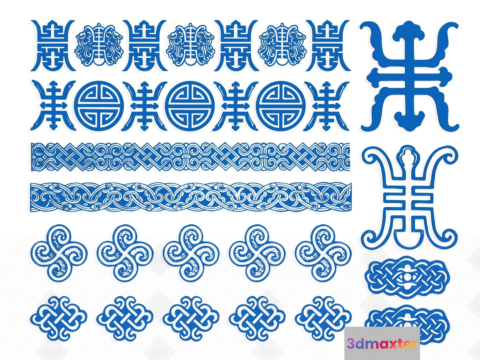 Blue Asian-Inspired Design Elements 3D Model - 18378 - VRAY Render