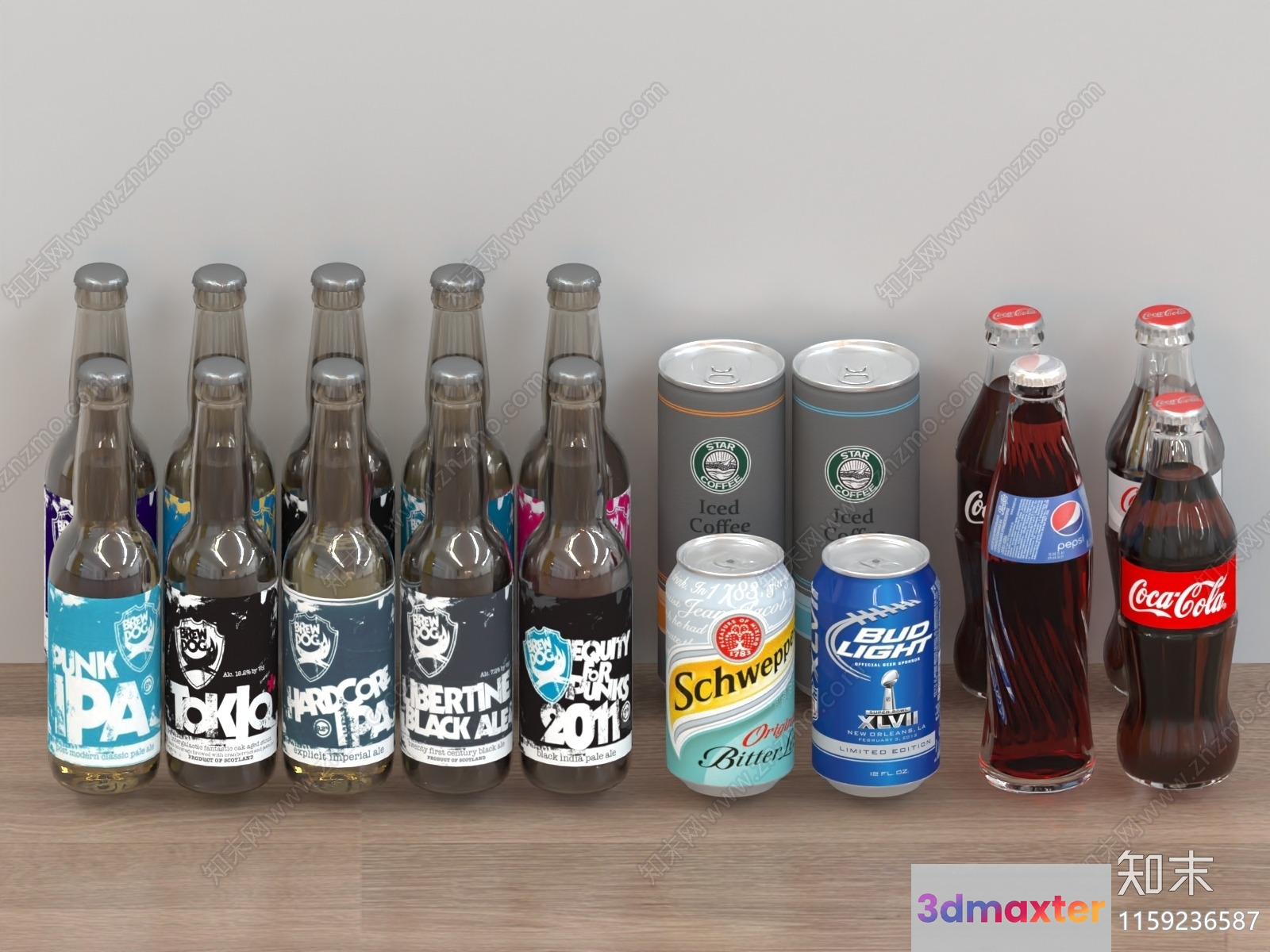Various Beverage Cans And Bottles 3D Model - 11849 - VRAY Render