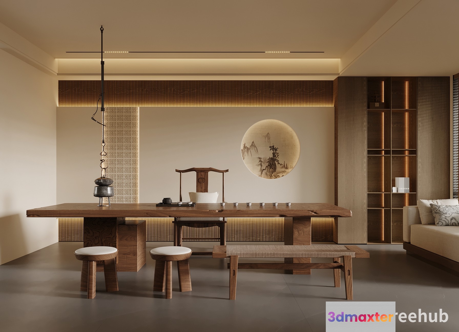 Modern Asian-Inspired Living Room 3D Model - 21550 - VRAY Render