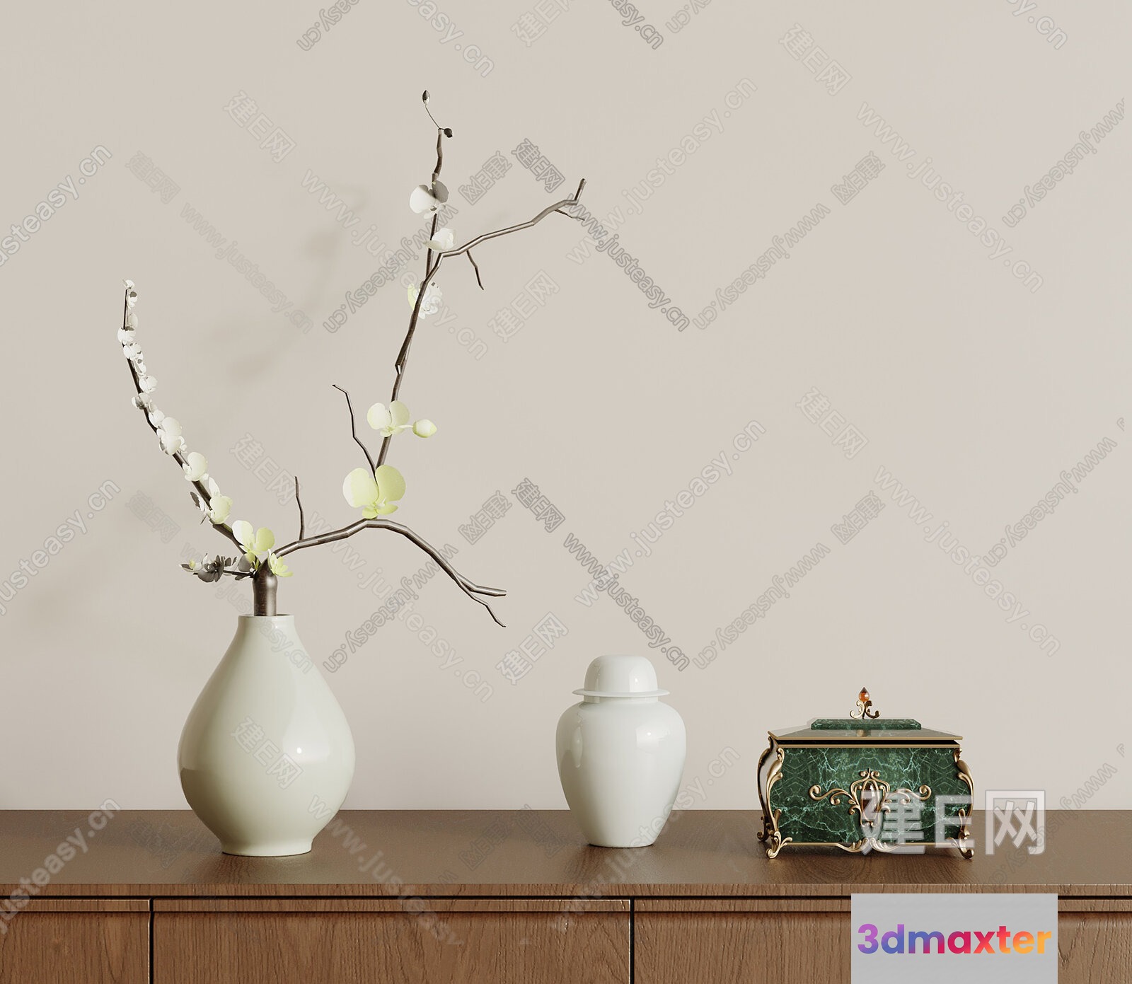 White Decorative Vases 3D Model - 1549 - VRAY Render
