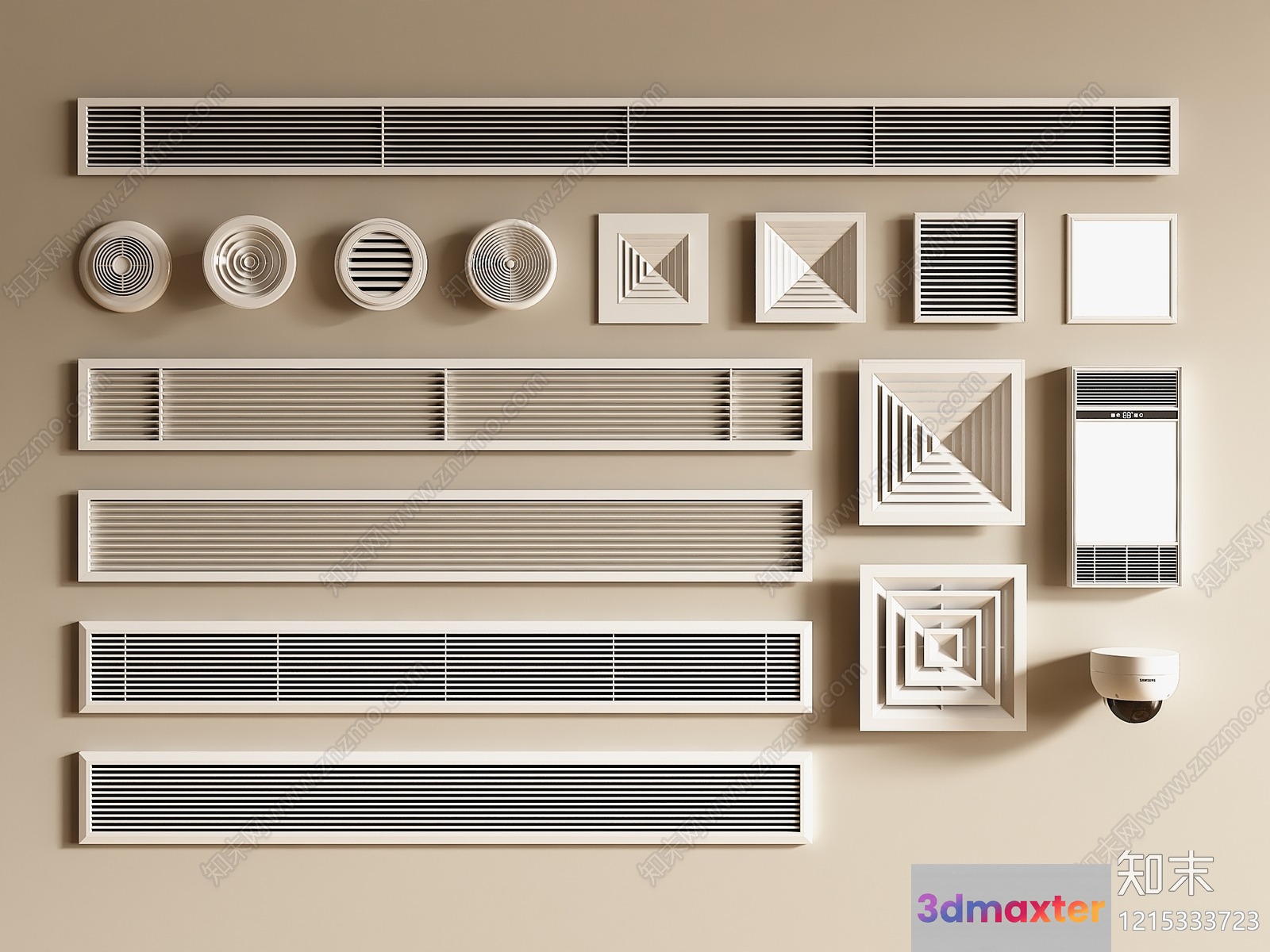 A Collection Of White Vents On A Wall 3D Model - 12289 - VRAY Render
