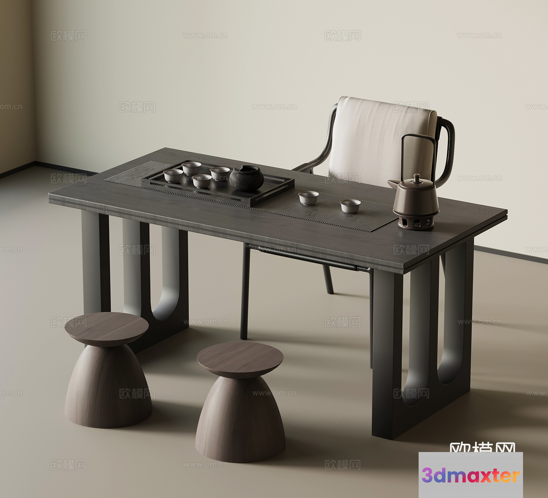 A Minimalist Table With A Teapot And Cups 3D Model - 3452 - VRAY Render