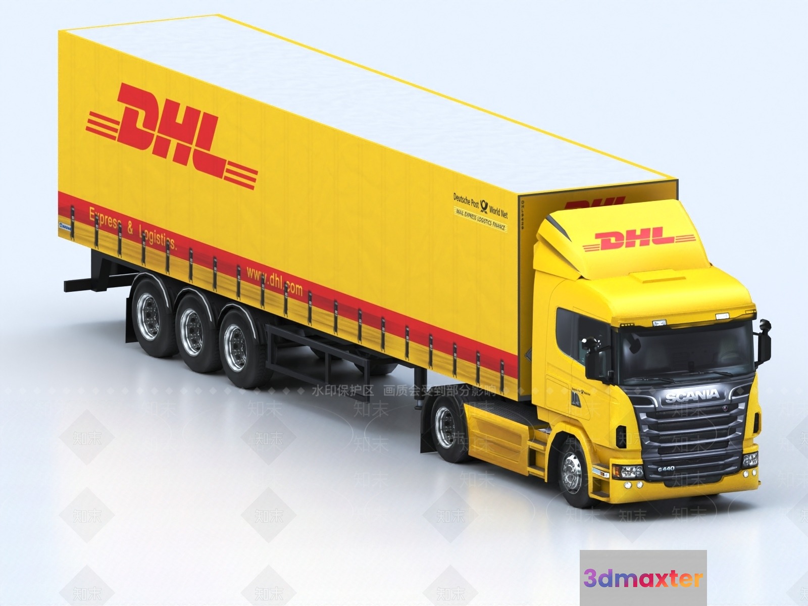 A Yellow Dhl Truck 3D Model - 13663 - VRAY Render