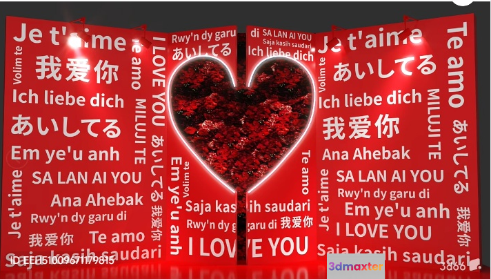 A Heart-Shaped Design With Words In Different Languages 3D Model - 7675 - VRAY Render