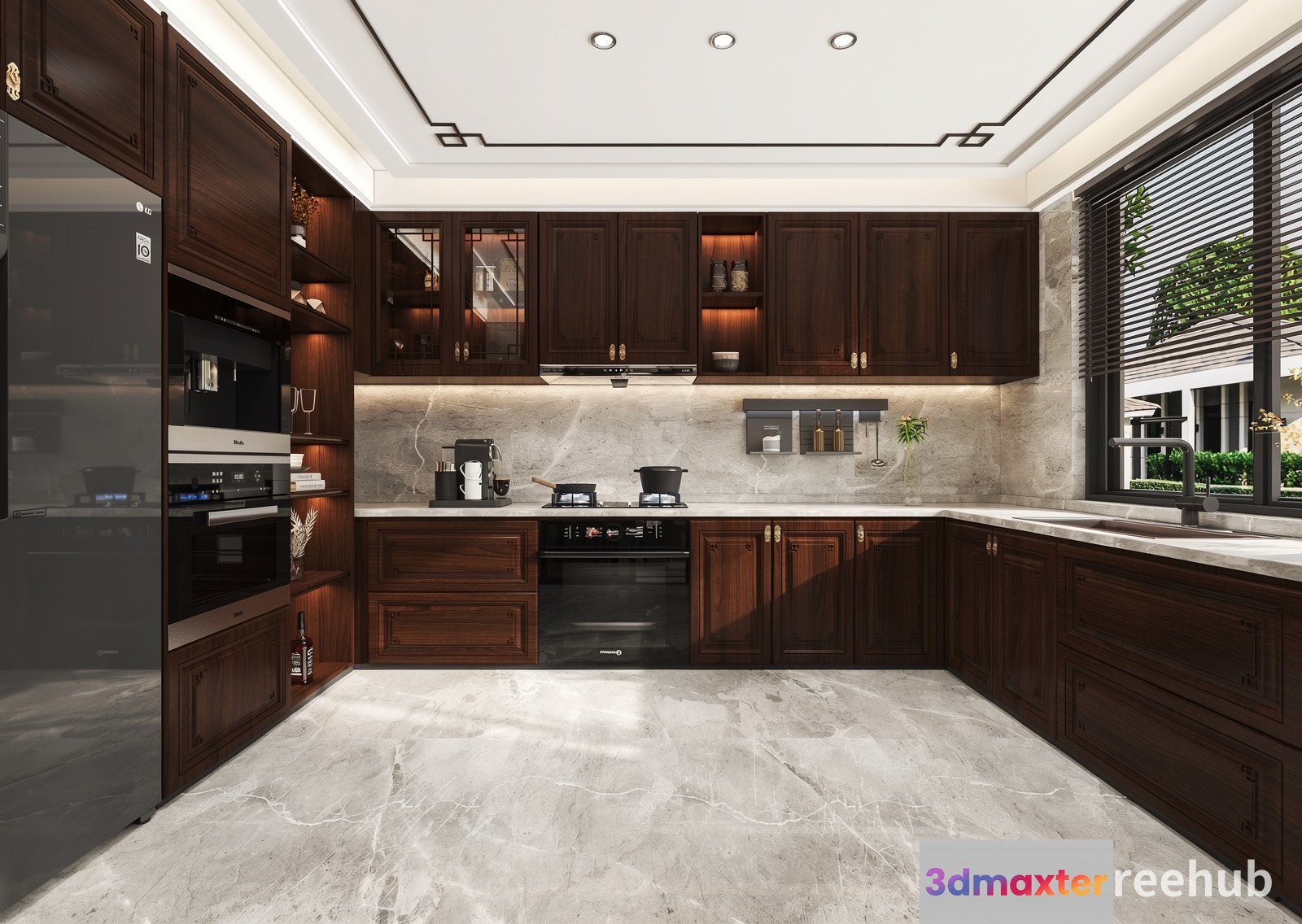 Dark Brown Kitchen 3D Model - 19619 - VRAY Render