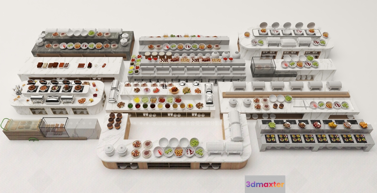 A 3D Rendering Of A Modern Food Buffet 3D Model - 8103 - VRAY Render