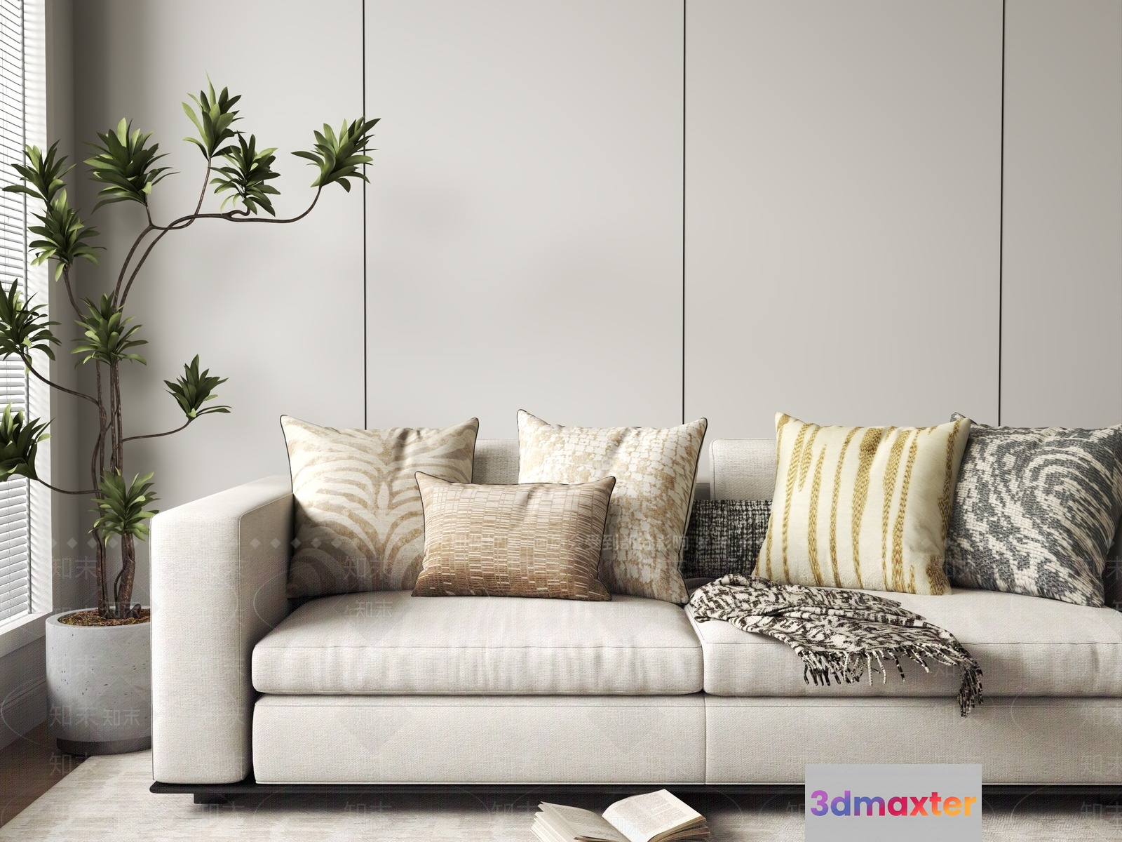Modern White Sofa 3D Model - 19826 - VRAY Render