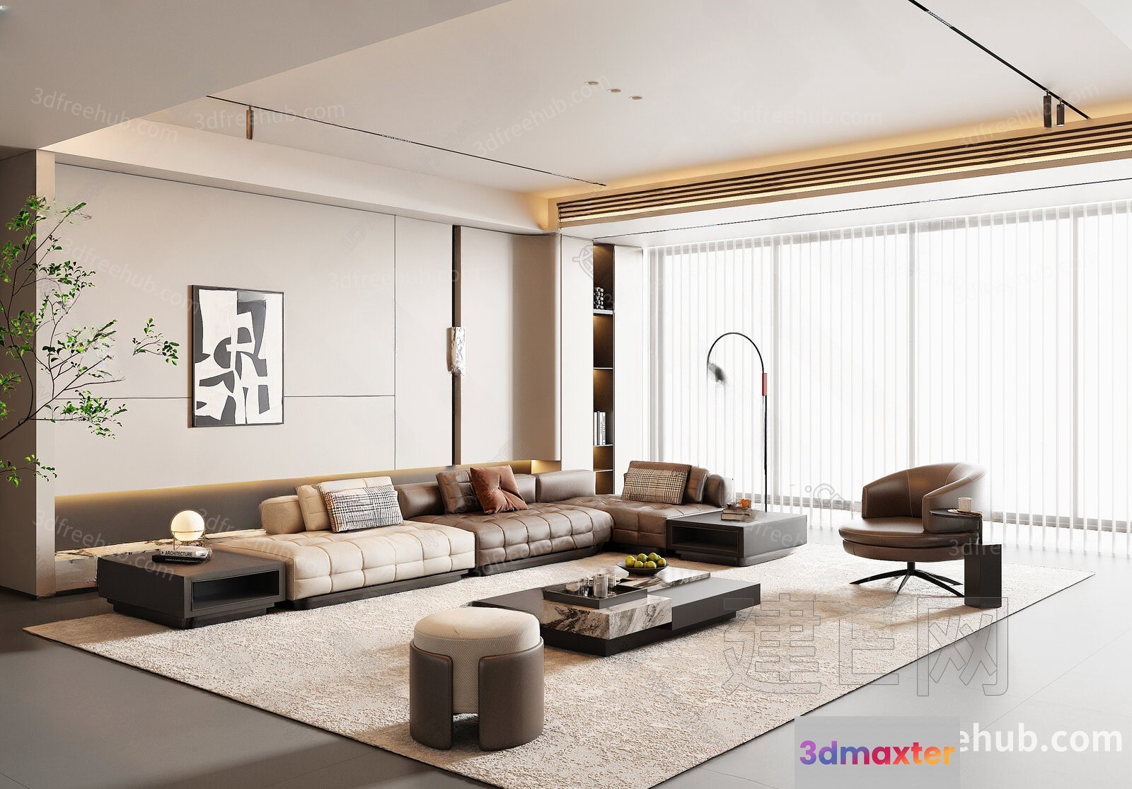 Modern Living Room 3D Model - 20000 - VRAY Render