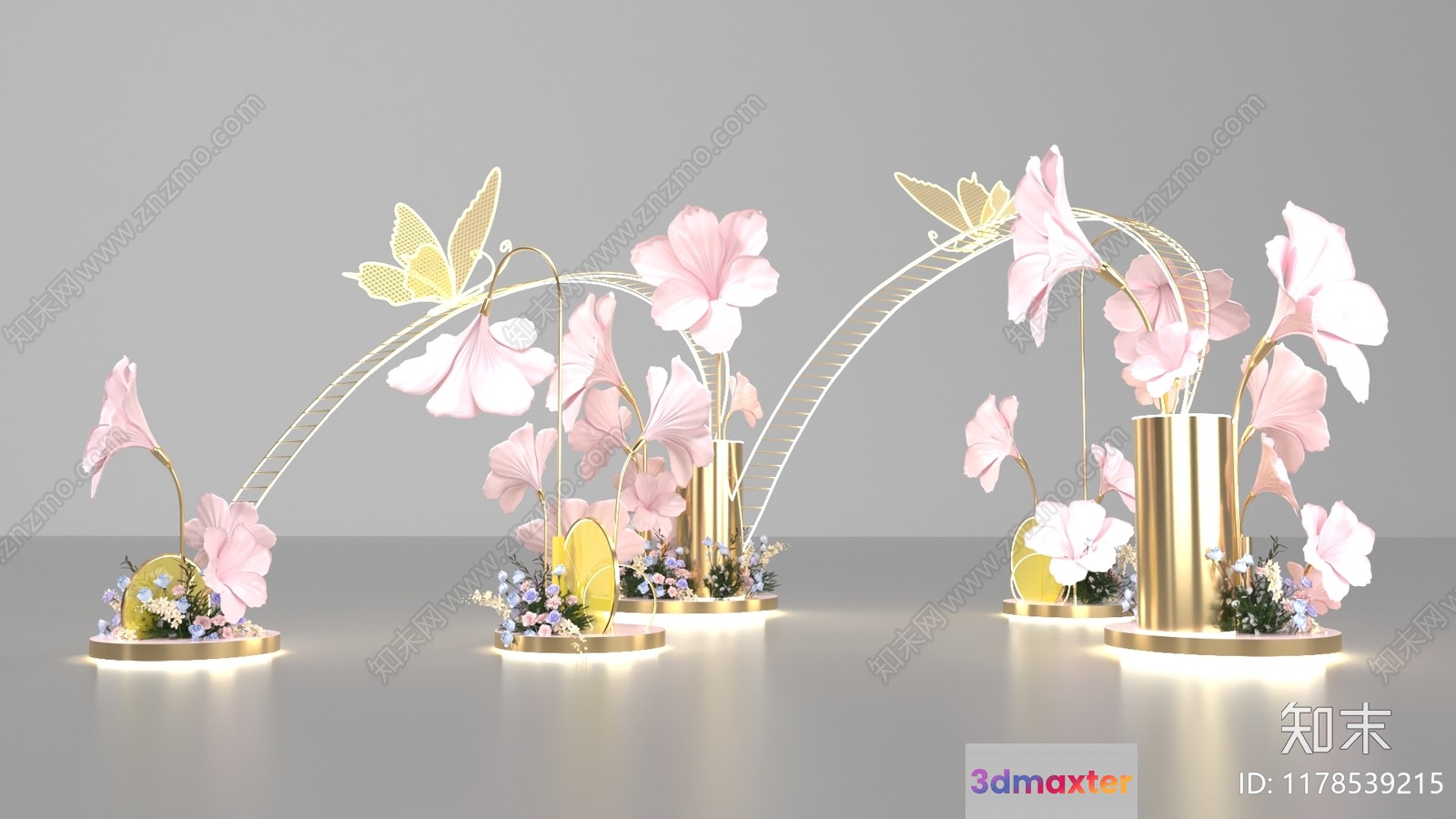 Gold And Pink Floral Display 3D Model - 9403 - VRAY Render