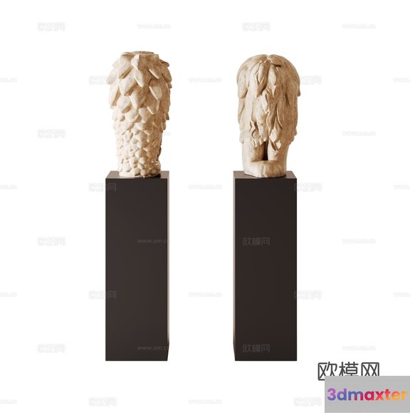 A Pair Of Beige Stone Busts 3D Model - 13816 - CORONA Render