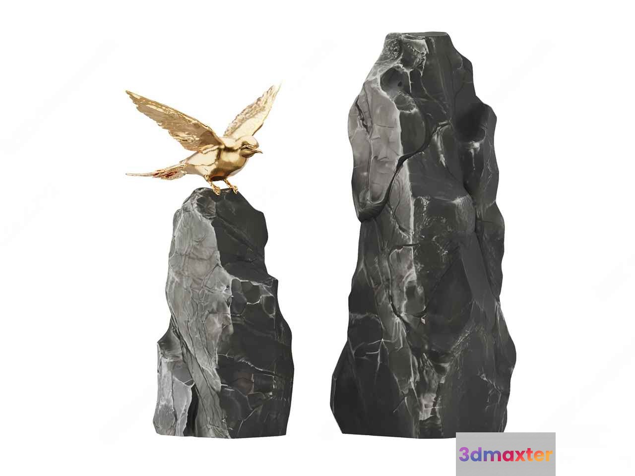 Gold Bird On Stone 3D Model - 3530 - VRAY Render