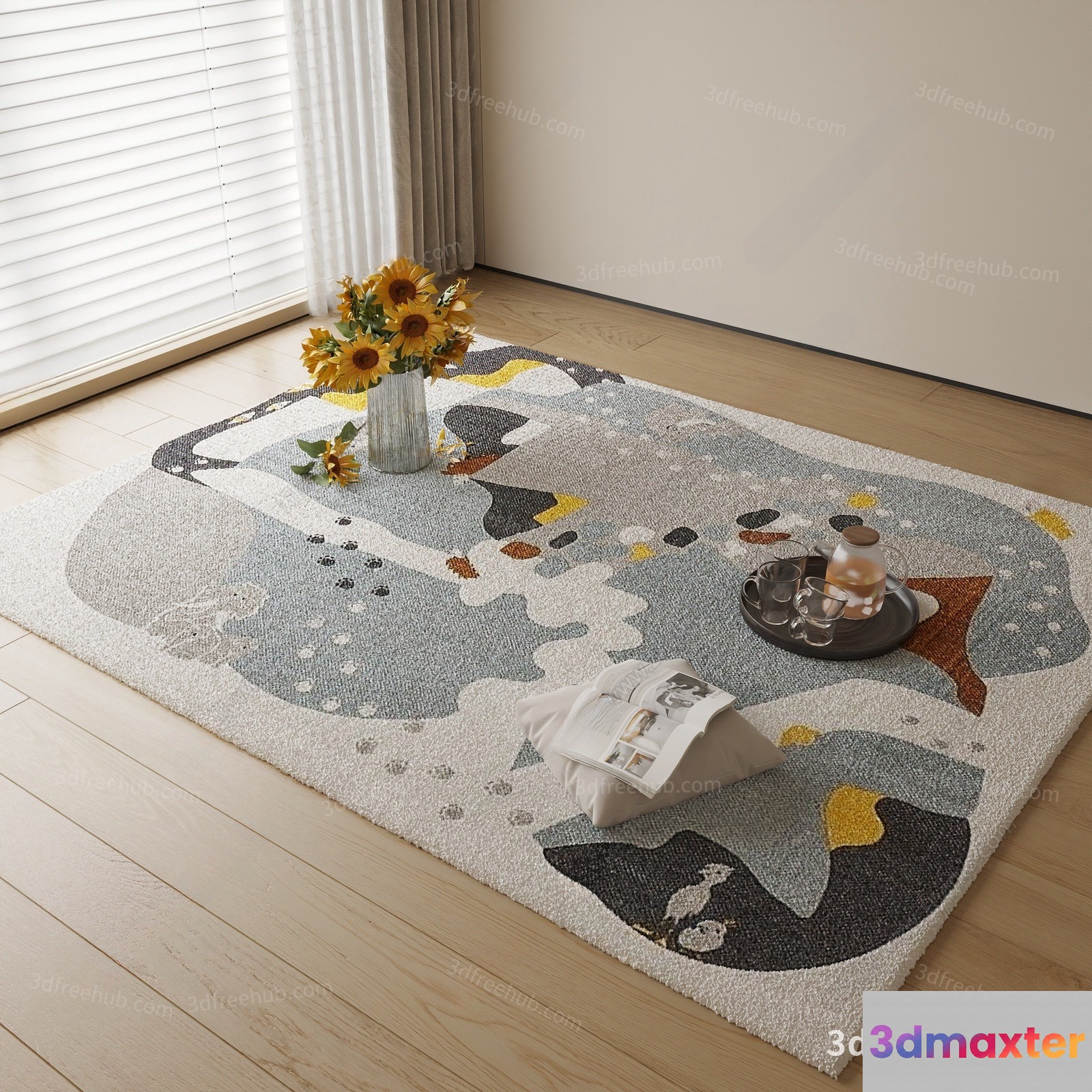 A Cozy Living Room With A Rug 3D Model - 22231 - VRAY Render