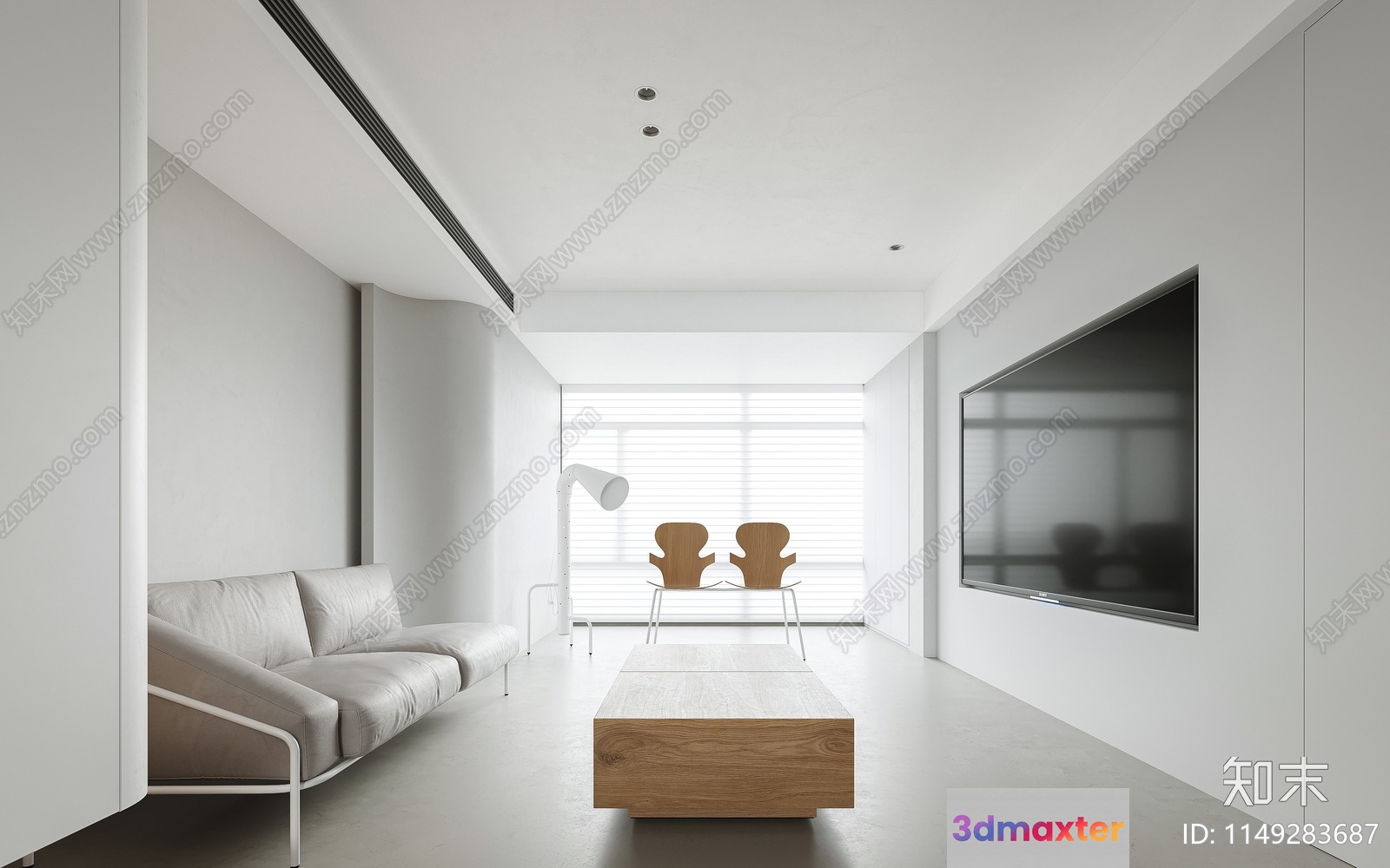 Modern Minimalist Living Room 3D Model - 9819 - VRAY Render