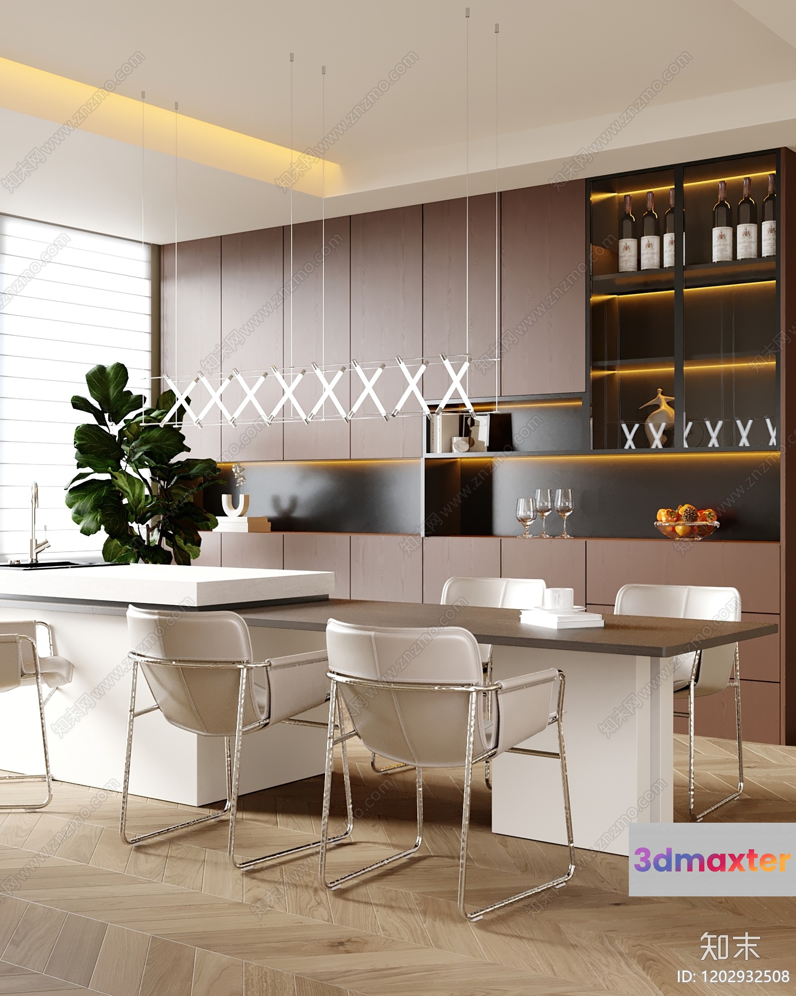 Modern Kitchen With Dining Area 3D Model - 3040 - CORONA Render