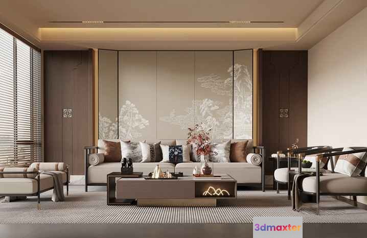 Modern Living Room 3D Model - 12951 - VRAY Render