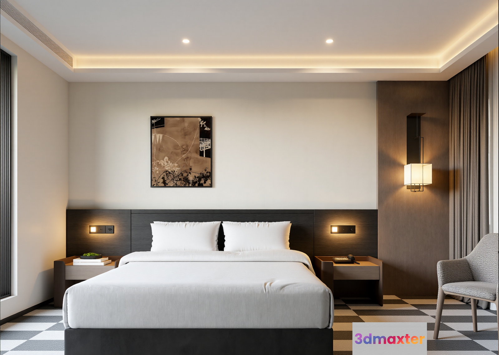 Modern Hotel Room 3D Model - 7190 - VRAY Render