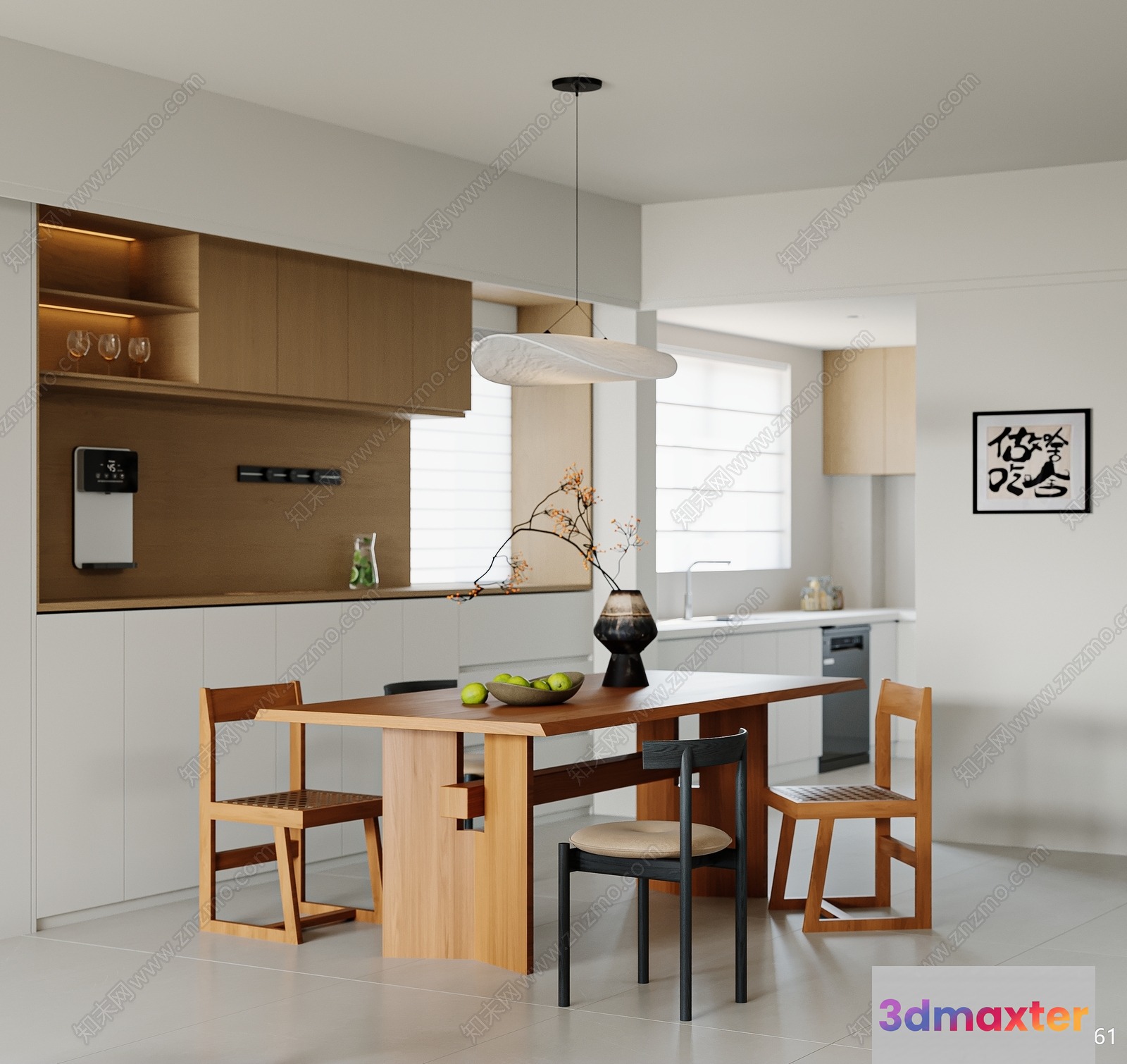 Modern Minimalist Dining Room 3D Model - 6916 - VRAY Render
