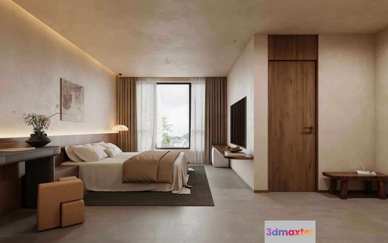 Modern Minimalist Bedroom 3D Model - 16822 - VRAY Render