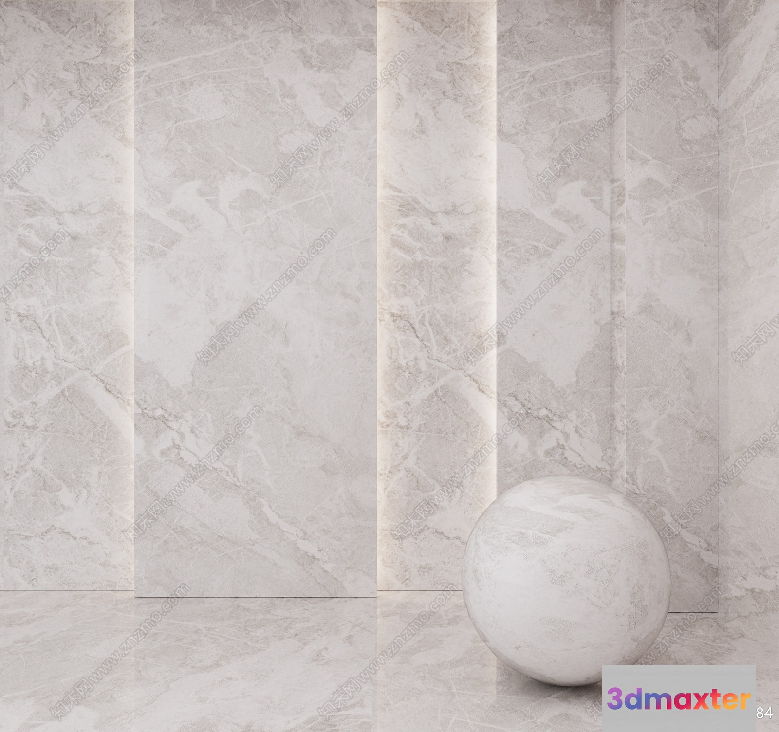 A Marble Sphere On A Marble Floor 3D Model - 2014 - VRAY Render