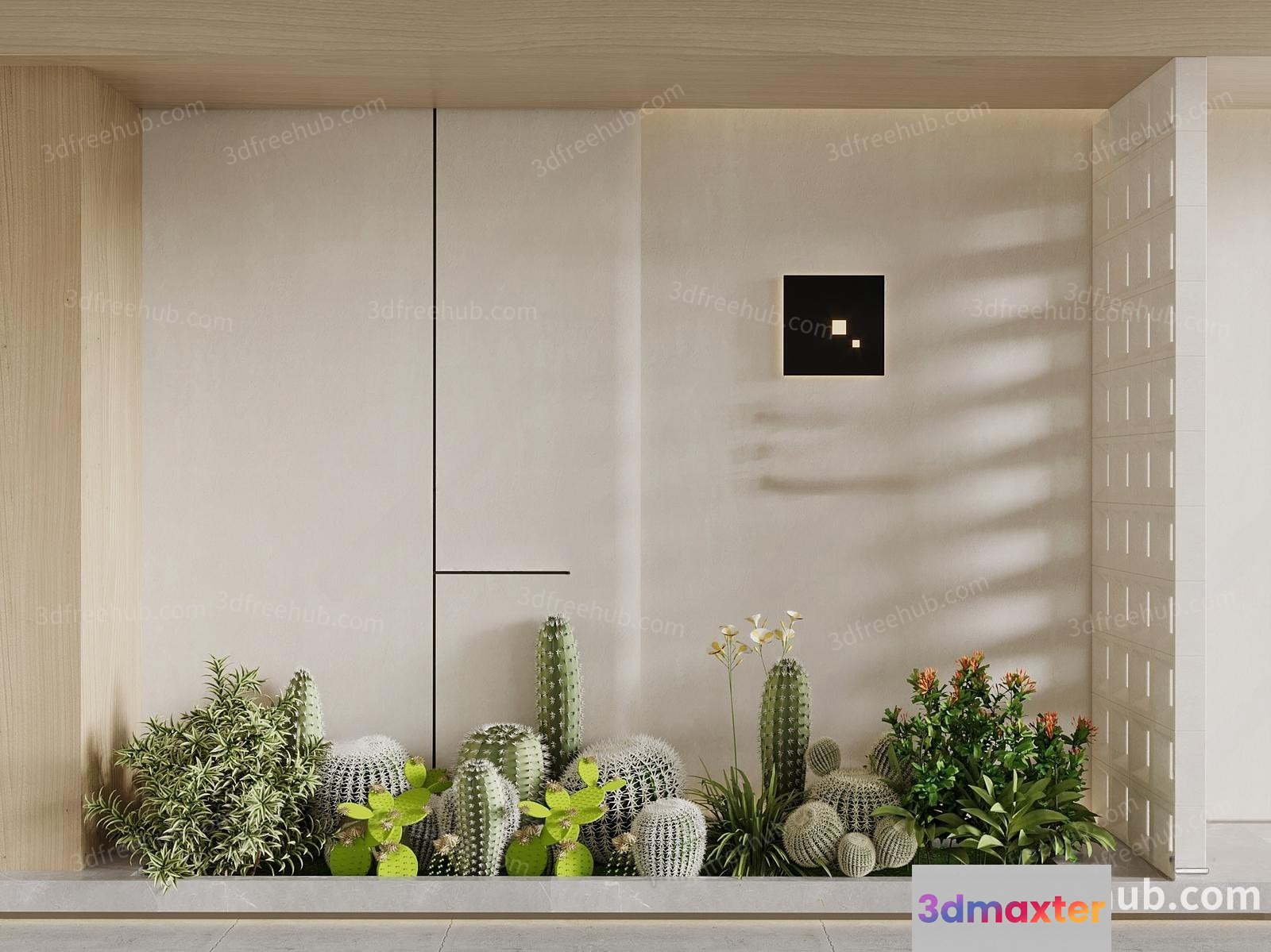 A 3D Rendering Of A Modern Room With Cacti And Plants 3D Model - 11883 - VRAY Render