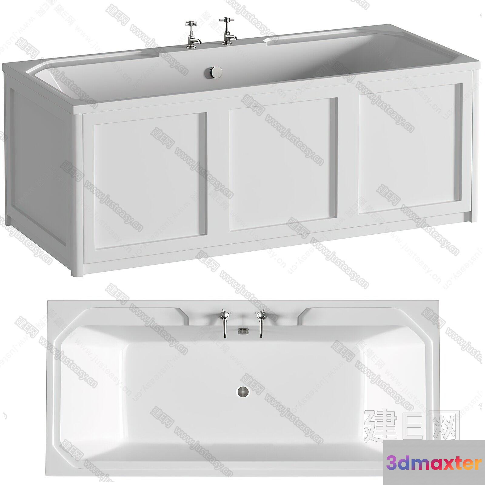 White Bathtub With Silver Faucet 3D Model - 9429 - VRAY Render