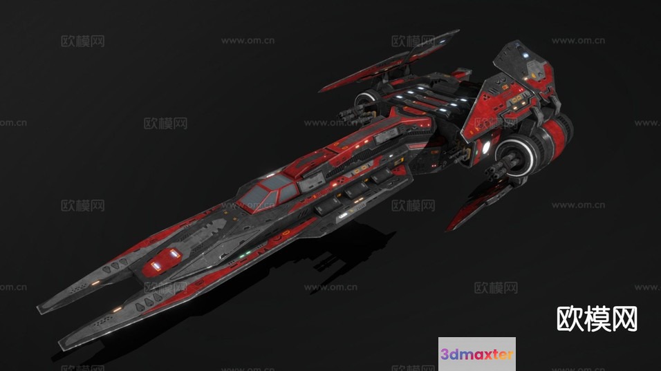 A Futuristic Red And Black Spaceship 3D Model - 23742 - VRAY Render