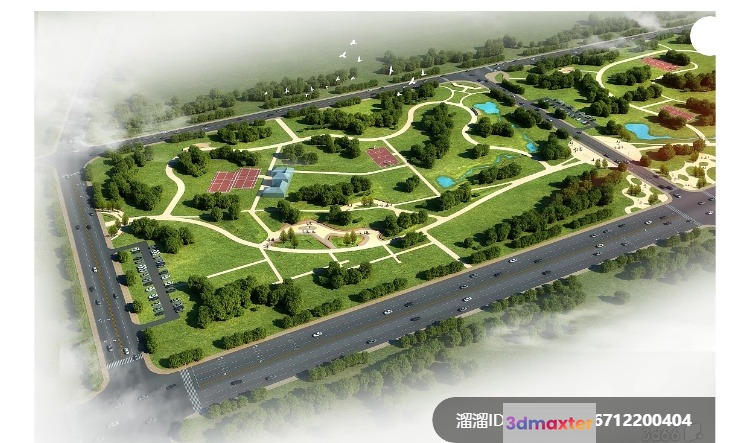 Aerial View Of A Park 3D Model - 4202 - VRAY Render