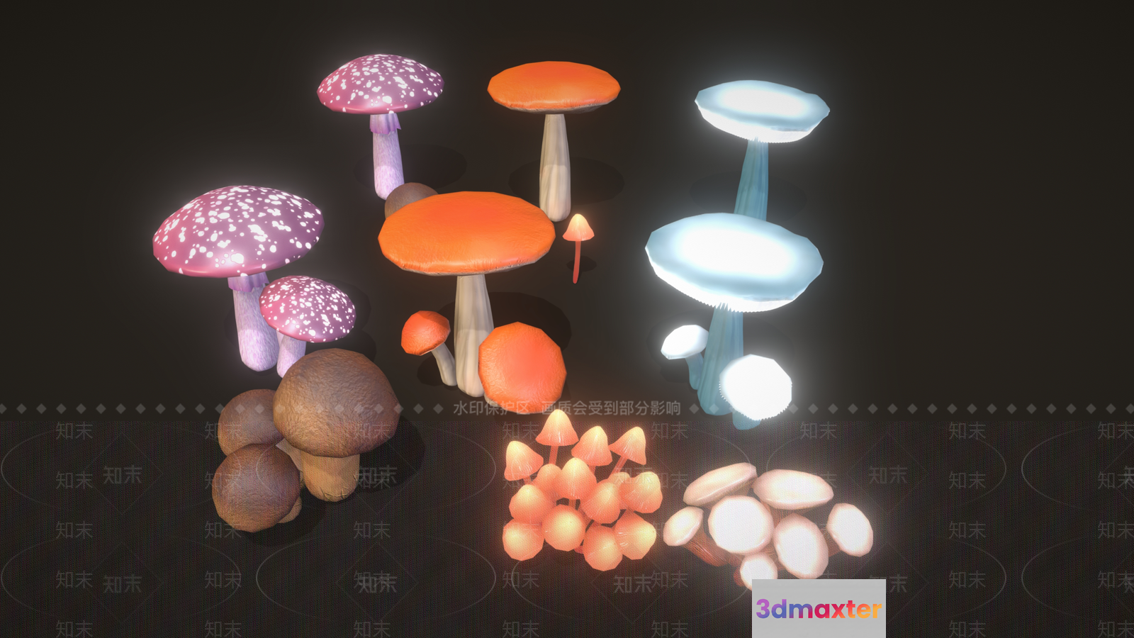 Mushrooms With Colorful Caps 3D Model - 573 - VRAY Render