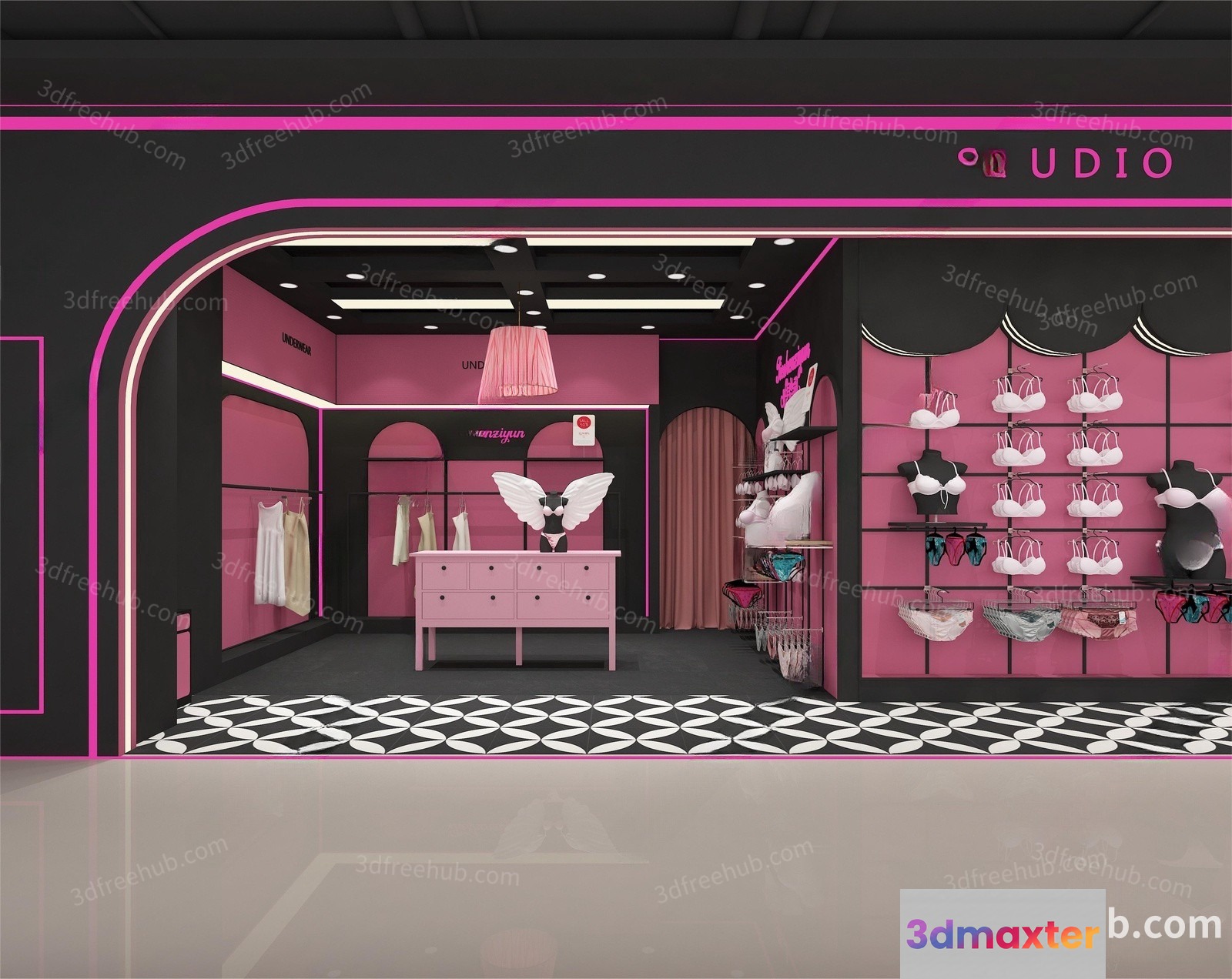 A Pink And Black Clothing Store 3D Model - 23323 - VRAY Render