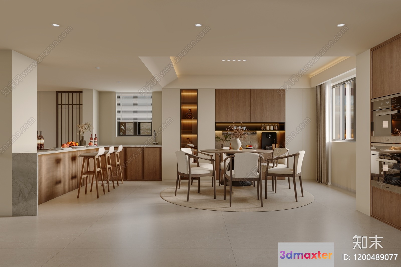 Modern Kitchen With Dining Table 3D Model - 16466 - CORONA Render