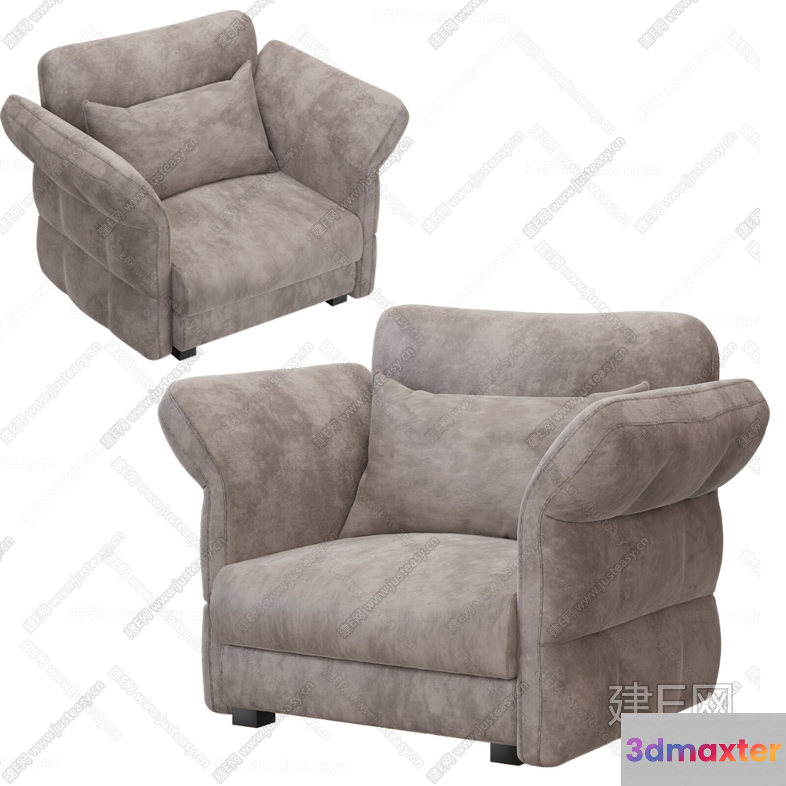 Grey Armchair 3D Model - 3081 - VRAY Render