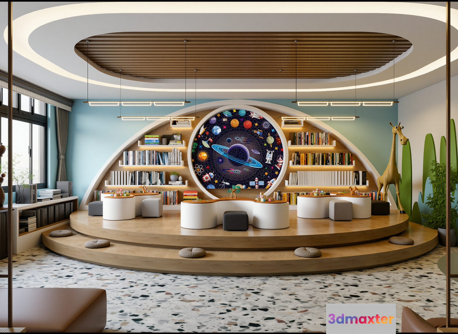 A Modern Library Room 3D Model - 13749 - VRAY Render