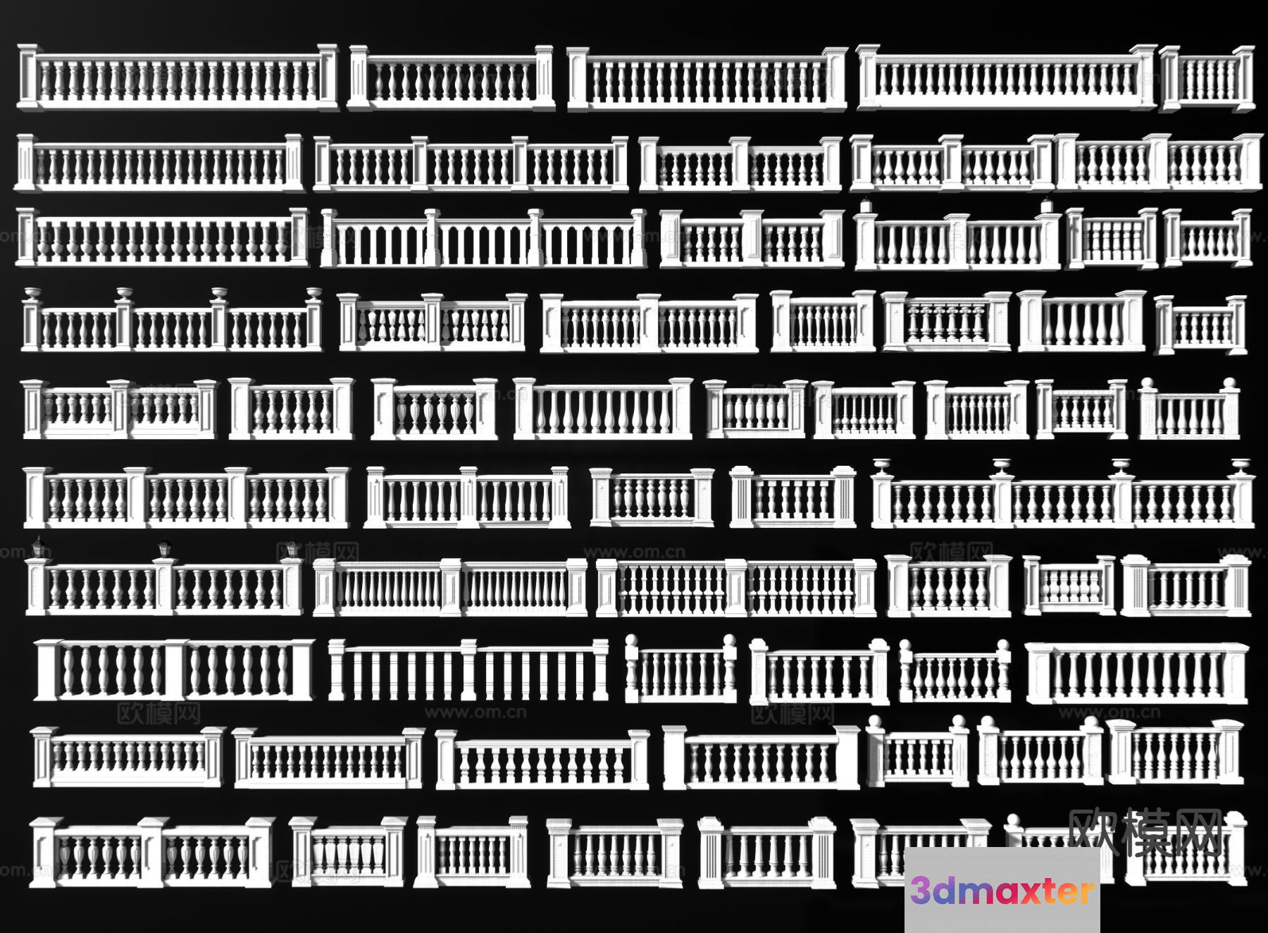 A Collection Of Balustrades Showcasing Various Designs And Styles 3D Model - 3447 - VRAY Render