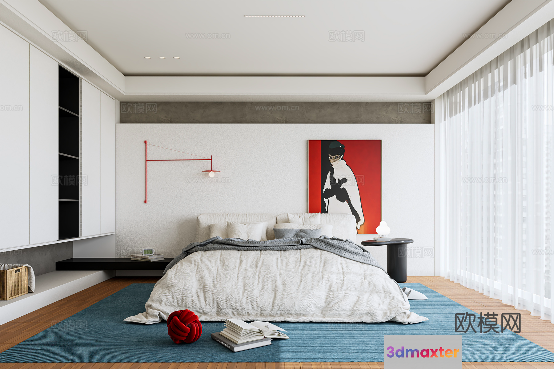 Modern Minimalist Bedroom 3D Model - 2697 - VRAY Render