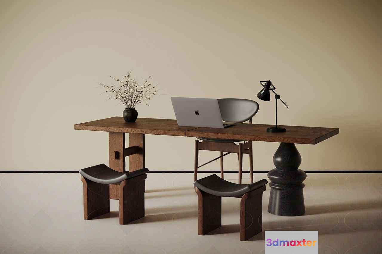Modern Wooden Desk 3D Model - 13543 - VRAY Render
