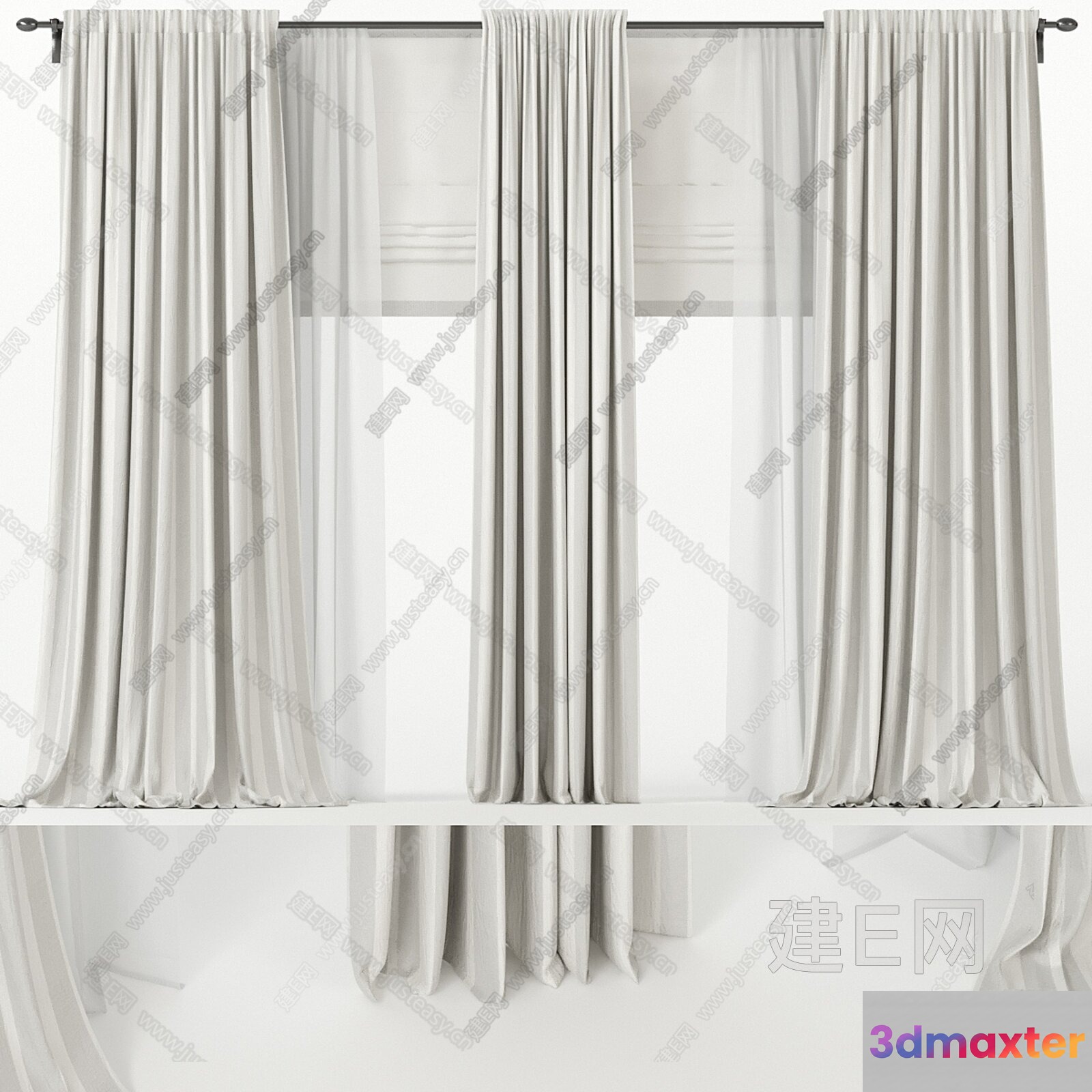 White Curtains 3D Model - 10372 - VRAY Render
