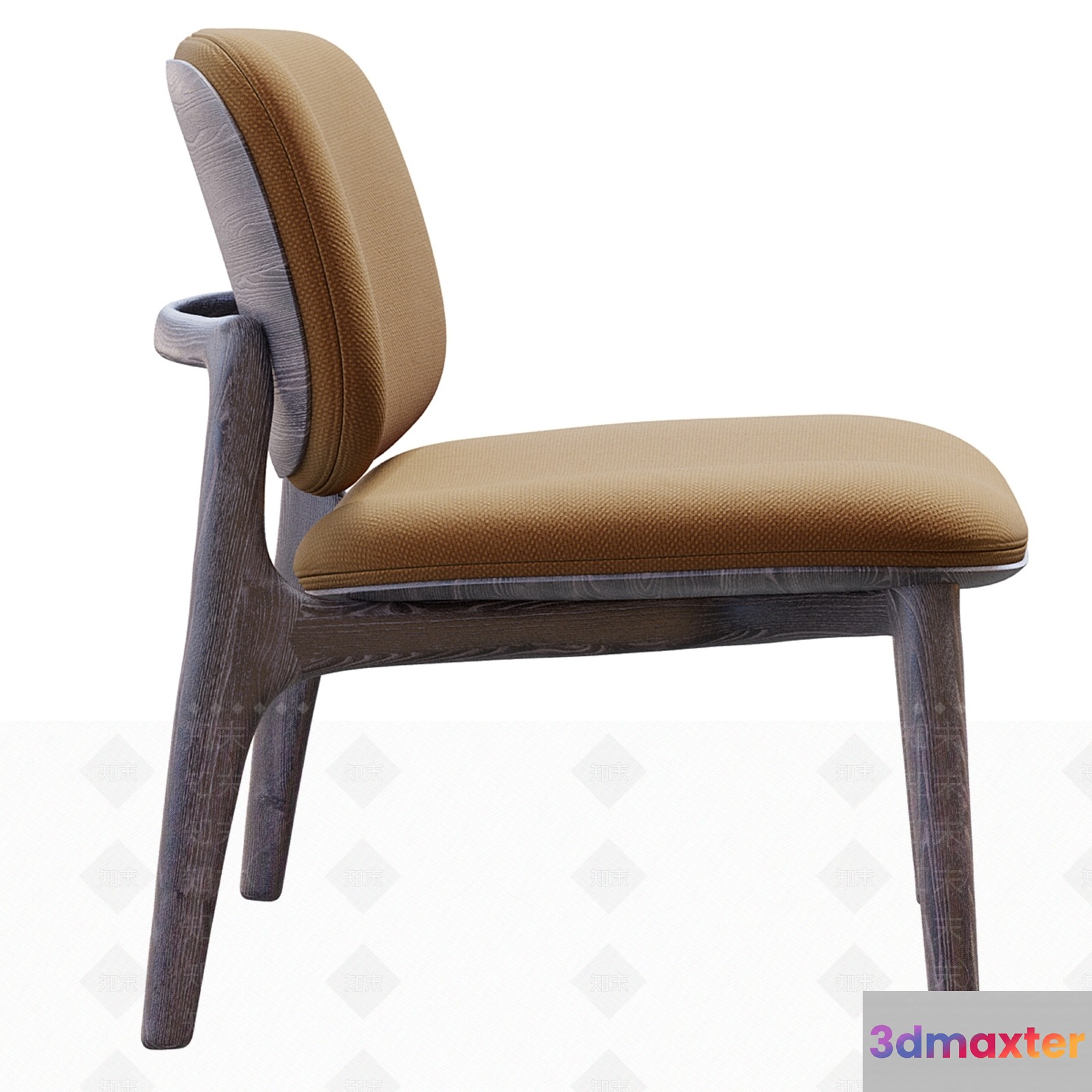 A Wooden Chair With A Beige Seat And Back 3D Model - 23200 - VRAY Render