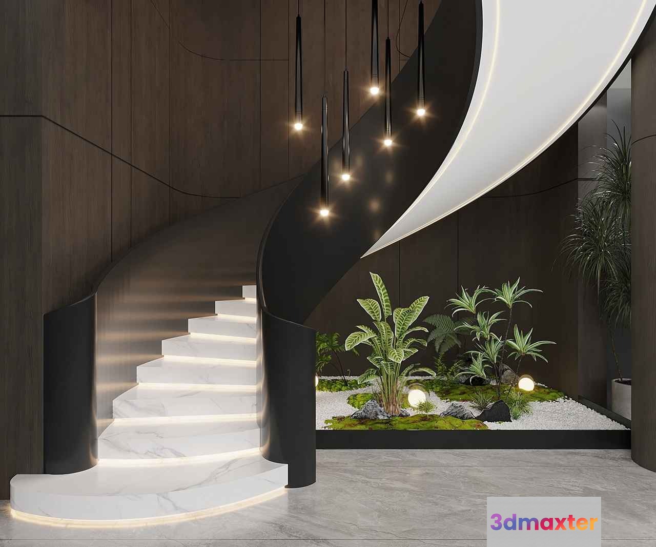 Modern White Marble Staircase 3D Model - 8195 - VRAY Render