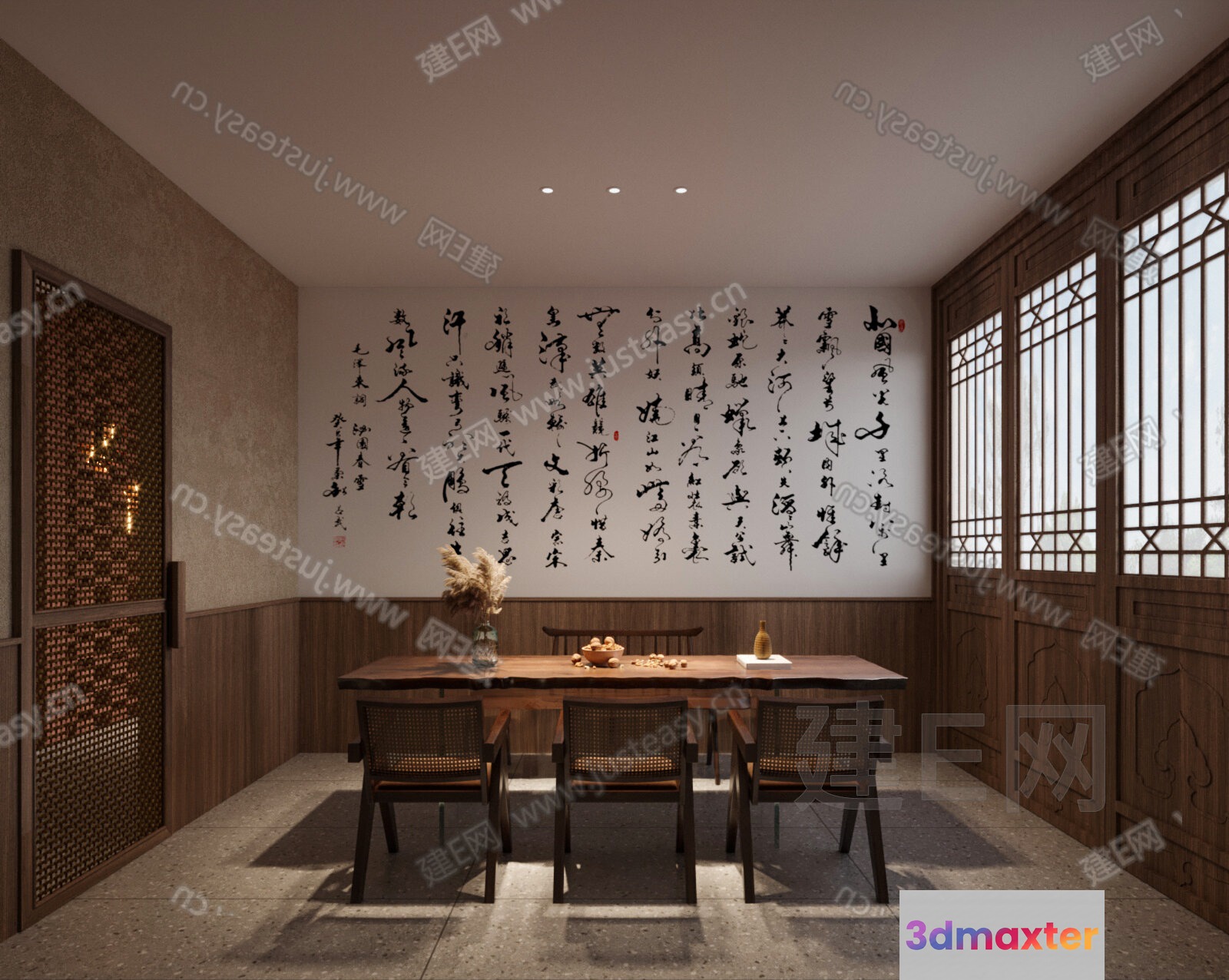 A Dining Room With A Table And Chairs 3D Model - 10826 - VRAY Render