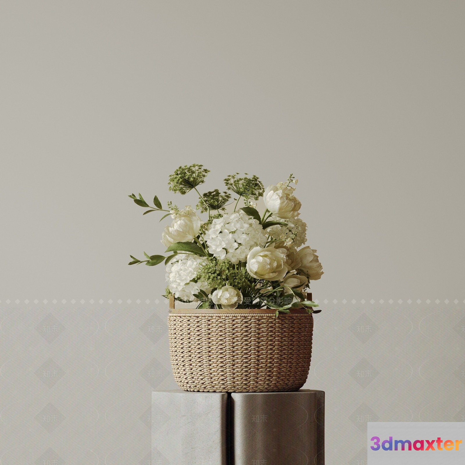 A Woven Basket With White Flowers 3D Model - 11985 - CORONA Render