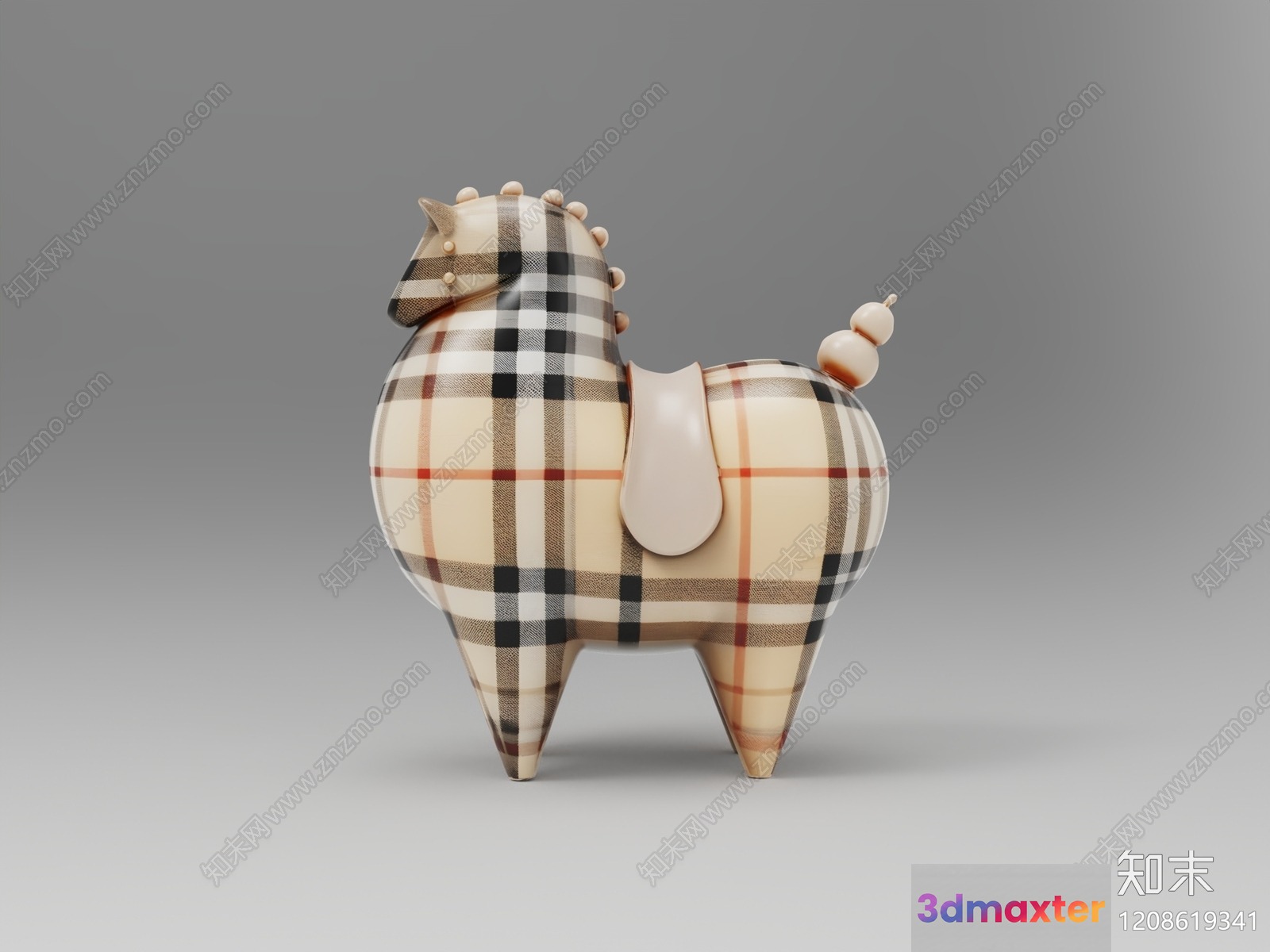 The Image Features A Horse Figurine With A Plaid Pattern 3D Model - 5624 - VRAY Render