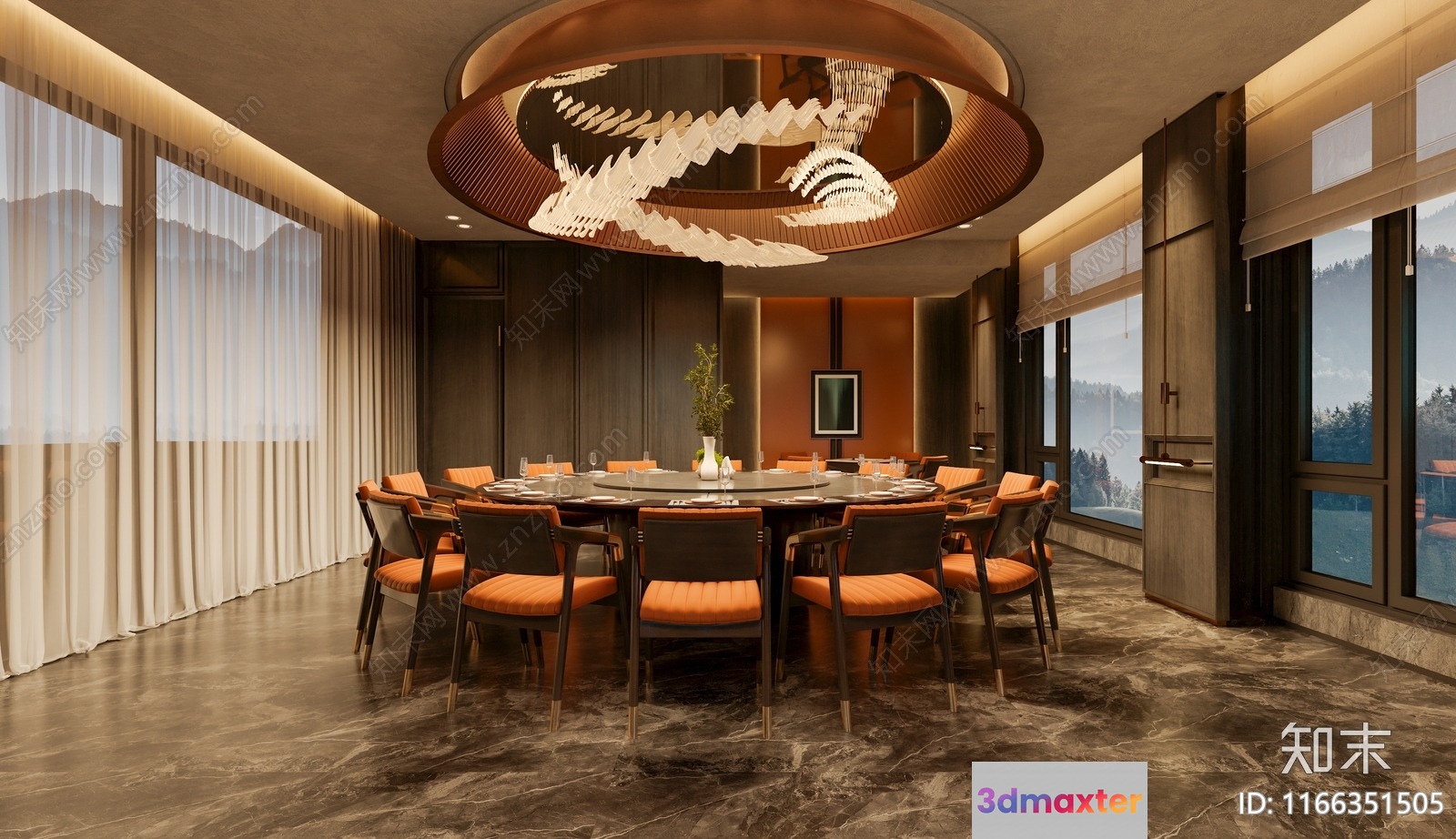 A Large Round Dining Table With Chairs 3D Model - 12463 - VRAY Render