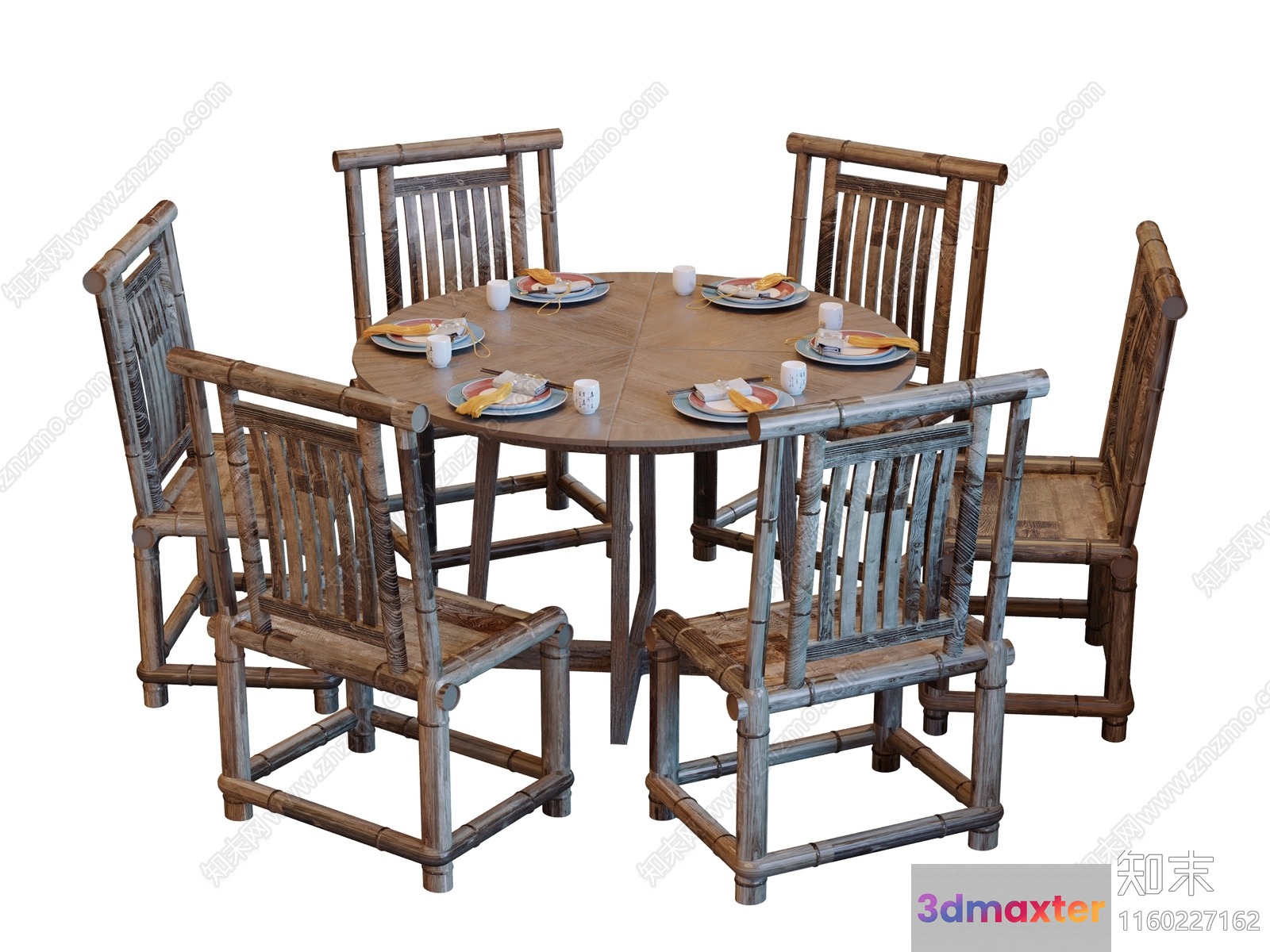 Rustic Bamboo Dining Set 3D Model - 16870 - CORONA Render