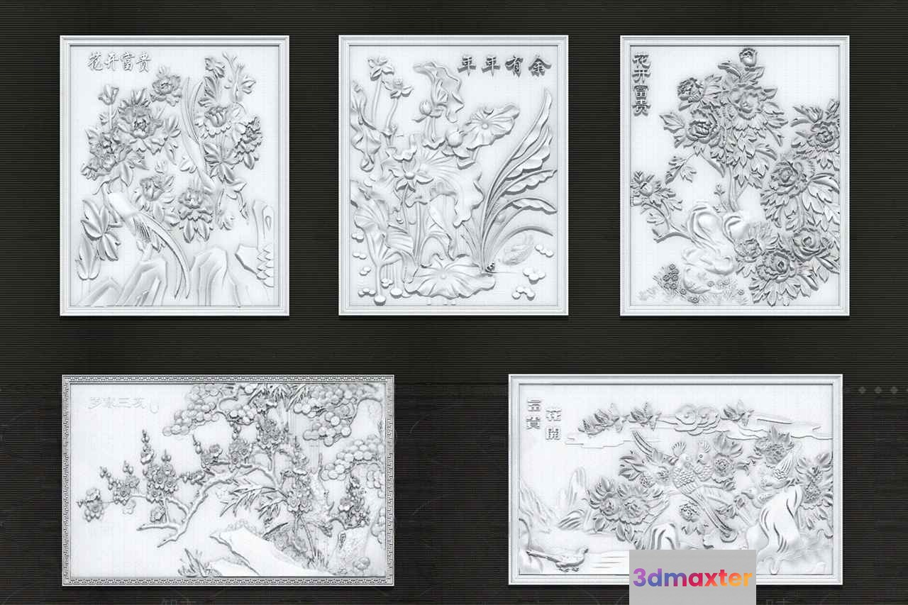 A Collection Of Five 3D Wall Art Pieces 3D Model - 8497 - VRAY Render